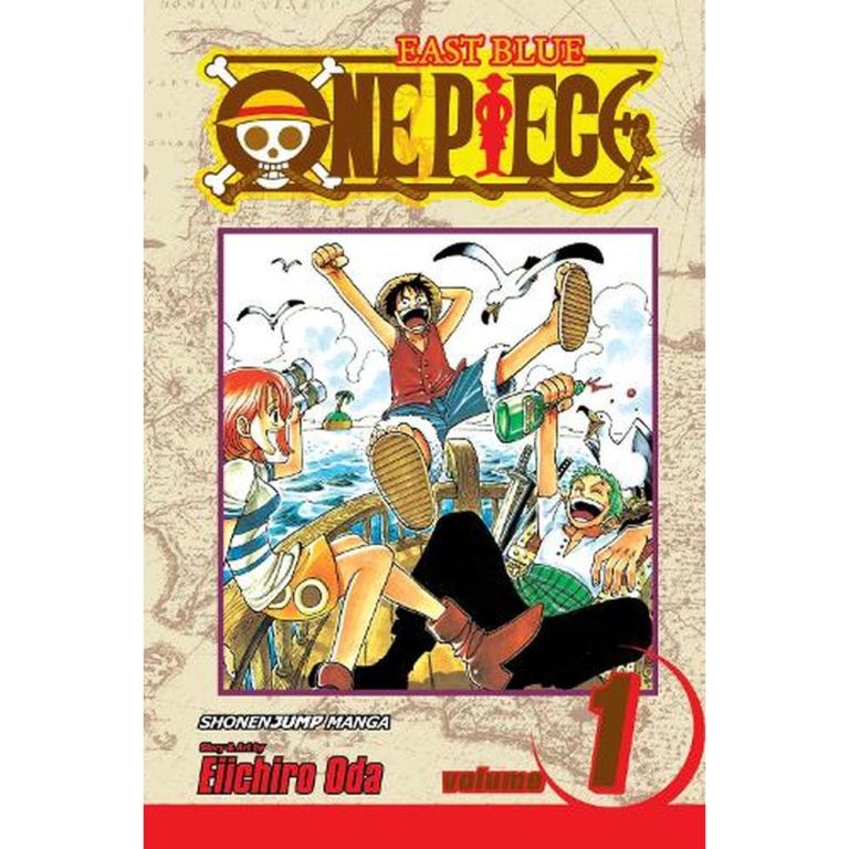 ภาพปกมังงะ One Piece Vol. 1 แสดงมังกี้ ดี. ลูฟี่และกลุ่มโจรสลัดหมวกฟาง