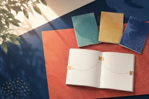 ภาพประกอบเชิงบรรณาธิการของหนังสือการ์ตูนเปล่าที่เปิดอ่านตามลำดับ พร้อมเล่มไม่มีชื่อสามเล่ม แทนการเริ่มอ่านมังงะ ไม่ใช่ปกหรือหน้ามังงะจริง